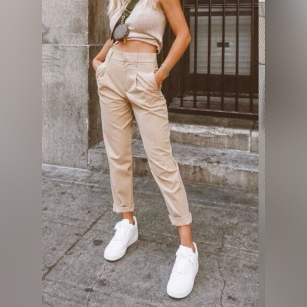 Zara Tan/Khaki High Pleated Cropped Blogger Trouser